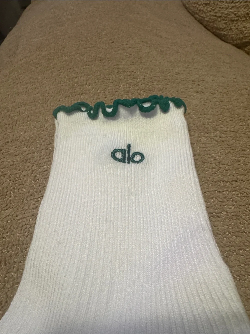 ALO Yoga Women’s Ruffle Trim Socks in Yellow and White with Green Accent